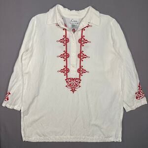 Linea by Louis Dell’Olio Linen Embroidered Tunic Top Size Large